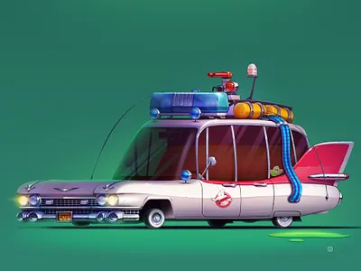 Ghostbusters 2d art cadillac car ghostbusters icon illustration movie servin style wheels