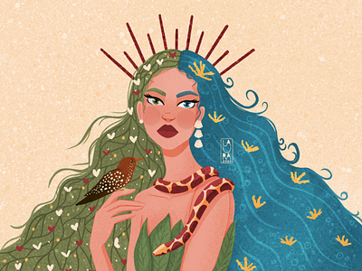 Mother Earth bird dribbble dribbbleshot flowers girl illustration illustrator nature ocean snake