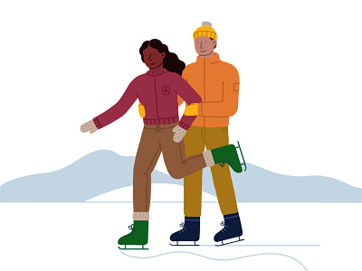 Couple on skates character illustration coldweather couple dribbbleweeklywarmup love skating valentine day