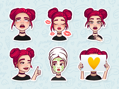 Girl character stickers 2d character digital art emotions game girl girl character illustration mobile game procreate stickers