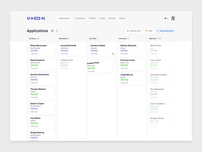 Applicant Tracking System for UXDN app design applicant tracking system ats board complex crm kanban light theme product design ui ux uxdn
