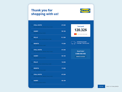 Hi Ikea, I've fixed your e-mail receipt buy dailyui dailyuichallenge delivery furniture ikea mastercard price receipt shopping ui