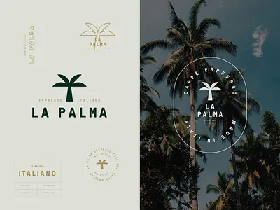 Branding for La Palma Espresso Italiano brand identity branding cafe coffee emblem espresso italiano logo logotype monogram palm palma tropical visual identity