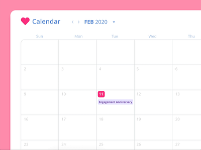 Calendar - Engagement Anniversary adobexd calendar calendar design calendar ui engagement ring february heart illustration ring ui vector xd design xddailychallenge