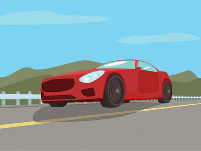 Car on the highway asphalt car drive driver highway illustration red road speed travel wheel