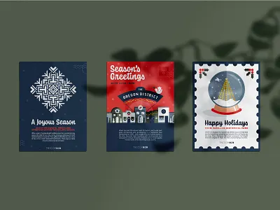 City of Dayton – Holiday Postcard Set art card cartoon city dayton design dove flat green illustration layout lettering modern ohio pink postcard snowflake snowglobe typography