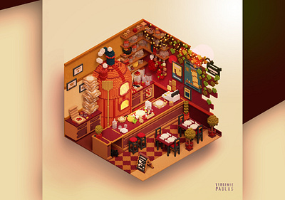 pizza voxel 3d architecture cube diorama food icon illustration isometric italia italian food orange pizza restaurant video game video game art voxel voxelart