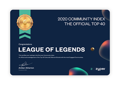 Certificate for Riot Games & Zyper Community Index certificate certificate design games gaming graphic design league of legends leagueoflegends