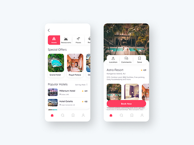 Hotel Booking App Concept app app design branding concept design holiday hotel hotel booking illustration light logo mobile mobile ui ui uidesign vector webdesign white