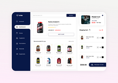 Online supplement store - Dashboard Design cart dashboard design dashboard ui fitness fitness app gym gym app shopping cart supplement supplement store