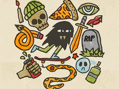 Flash Things design editorial illustration flash fun hand drawn icon iconography illustration kids book print printmaking screen print skull snake textures vector