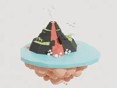 Floating Island Volcano 3d 3d artist blender blender3d blender3dart design floating island isometric isometric art isometric design isometric illustration low poly lowpoly volcano