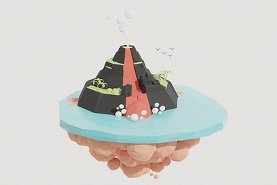Floating Island Volcano 3d 3d artist blender blender3d blender3dart design floating island isometric isometric art isometric design isometric illustration low poly lowpoly volcano