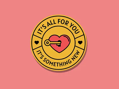 It's All For You badge badgedesign branding design flat heart icon illustration key lettering logo minimal type typography valentine day valentinesday vector