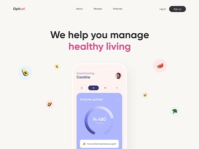 Optical - Web and Mobile Design for Wellness App clean colors emoji fitness health app healthcare landing page mobile app single page storytelling ui ui ux ux web design wellness wellness app