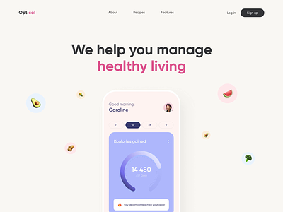 Optical - Web and Mobile Design for Wellness App clean colors emoji fitness health app healthcare landing page mobile app single page storytelling ui ui ux ux web design wellness wellness app