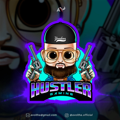 Hustler Gaming Mascot Logo cartoon character cartoon illustration cartoonlogo customlogo esports gunman guns hustlehard hustler hustlers illustration killer murderer rapper weapons