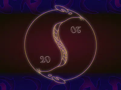 Yin Yang Rat 2020 balance chinesenewyear glow illustration intertwined lunarnewyear maroon neon purple rat tail typography yearoftherat yellow yinyang