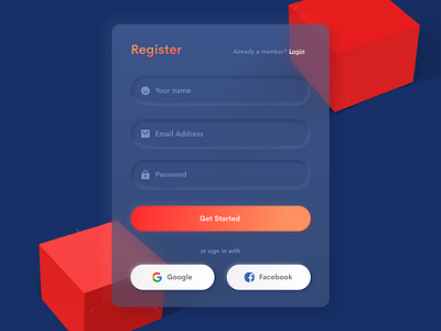 Soft UI / Neumorphic Form Design 3d design form interface neumorphism register form skeumorphism soft ui ui user experience user interface ux web design web designer
