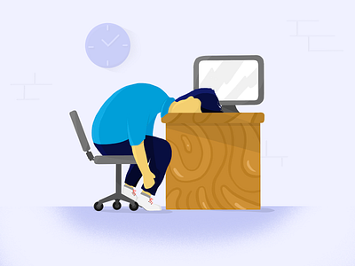 Monday Morning Mood 2d art chair character design flat illustration monitor morning office procreate sleep ui ux wood work