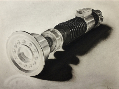 Obi Wan Kenobi Lightsaber Hilt - Charcoal Drawing art artist artwork black and white charcoal design drawing drawing on paper episode 3 hand drawn hilt lightsaber obi wan kenobi shadow star wars