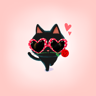 Picked it up on the way🌹💌 blackcat cat character cute doodle drawing emoji emoticon event gift illustration imessage stickers mojitock rose stickers valentine valentines day card valentinesday