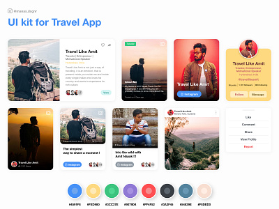 UI Kit - Traveller app instagram interaction design mobile app travel travel agency travel app travel mobile app travel profile travel ui kit traveling traveller details traveller profile traveller ui kit ui ui kit travel ui ux user experience user interface ux