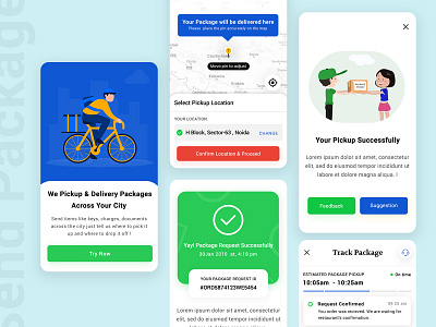 Send Package app blue blue and white branding challenge design flat green illustration interaction package package box design package design product product design typography ui ui designs ux ux design