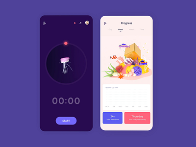 Mobile App - Focus timer 3d animation clean colors illustration minimal mobile mobile app ui ux vector