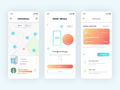 Powerfull - Powerbank Rent App charge map mobile app powerbank rent uae ui