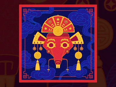 The Rat Mask (New Year 2020) 2020 art asian chinese clouds colorful illustration decoration drawing illustration mask new year 2020 oriental patterns rat mask texture vector illustration year of the rat