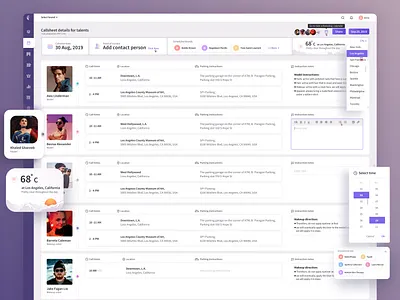 Callsheet for Photoshoot scheduling clean creativity dashboard ui designs light theme model neat design photoshoot purple theme uidesign