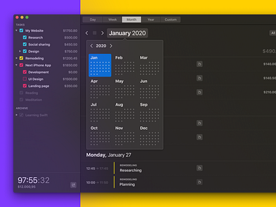 Klokki Month Picker app clean flat mac macos simple typogaphy yellow