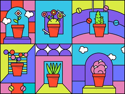 Plants in mind abstract aloe vera cactus clouds digital illustration dutch flower freebies happy happy birthday home illustration illustration art netherlands painting plants rainbow tape valentine window