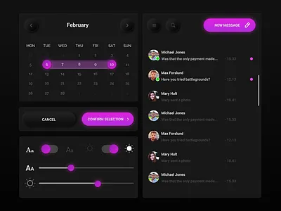 Experimenting with Neumorphism and UI elements dark design elements experiment interaction design interface neon neumorphism purple ui ux