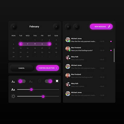 Experimenting with Neumorphism and UI elements dark design elements experiment interaction design interface neon neumorphism purple ui ux