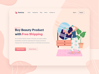 Beauty Product Illustration Website Header beauty design header illustration landingpage ui vector web website