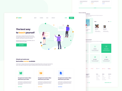 Online Learning Website branding clean color green illustration landing page learning online simple slides slideshow template trendy uiux website xd xd design