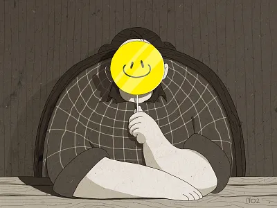 I'm Fine art character design contradiction face flat grainy illustration lie retro sad smile smiley face texture