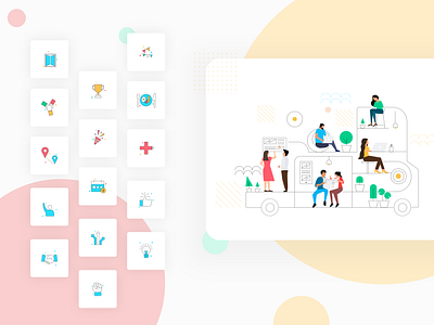 Icons & illustration for energetics teams animation art collaboration company company profile designer homepage illustration landingpage team ui ux website