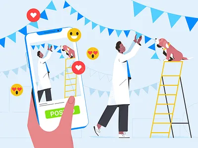 Party 2d characters dog explainer flat guy hand illustration mobile party shape texture vector