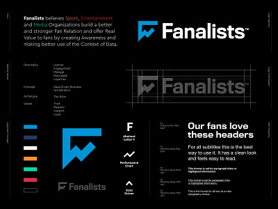 Fanalists - Logo Redesign ✔️ accelerate accelerator analysis analytic chart data data driven entertainment f logo f monogram fan fans logo logo design logo redesign media perform performance sport tech