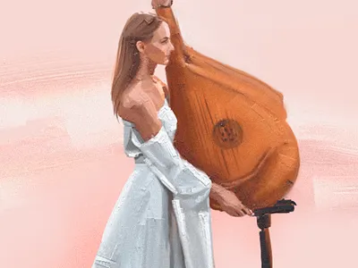 Charming bandurist bandura gif icon illustration image man music vector