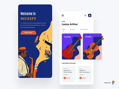 Musify app app card clean design illustration instruments interface knowledge learning learning app minimal mobile music ui user experience user interface ux