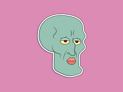 Handsome Squidward sticker bikini bottom cartoon design green illustration minimal pink spongebob squidward sticker stickermule vector