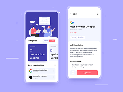 Job Finder Concept App Design 2d animation app branding character clean design flat icon illustration ios minimal mobile mobile app modern motion typography ui ux vector