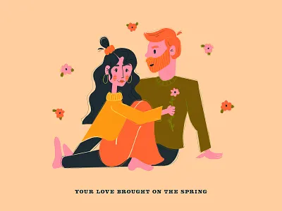 Love Brought on the Spring couple flat illustration love modern procreate procreate app retro texture type valentine valentinesday vintage