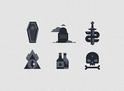 Death 2d bold dead death eye flat illustration fun grave gravestone icons illustration minimal poison skull skull and crossbones snake sword texture tomb