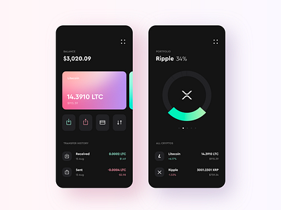 wallet app balance crypto dark design illustration portfolio receive sent ui ux wallet