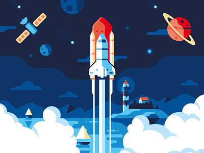 Molo 17 - website illustration colors illustration night planets rocket sail ho studio sho studio spaceship universe vector website